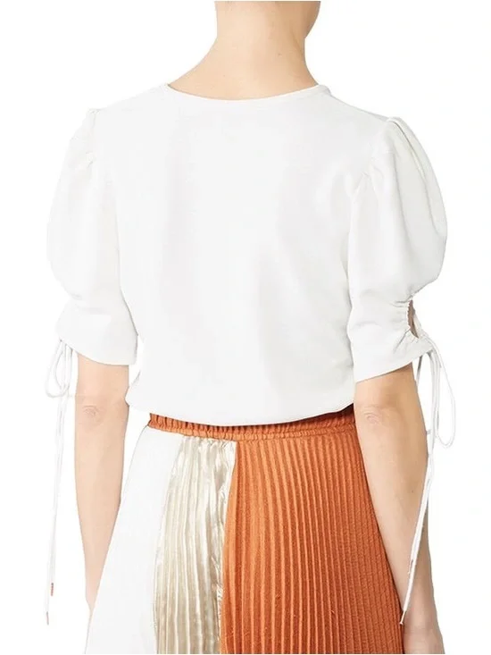 SEE BY CHLOE White Tie Sleeve Stretch Crepe Top Size Medium - Picture 4 of 9